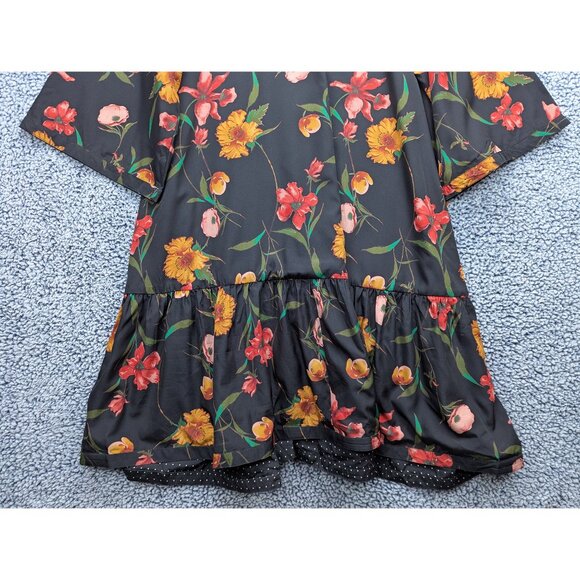 June + Vie Floral Reversible Kimono Duster Size 1X 22/24 Polka Dot Satin Black - Picture 8 of 12